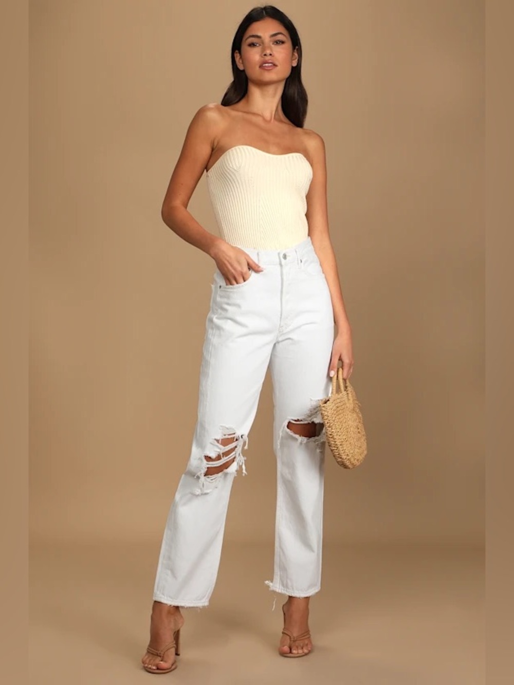 Agolde - White Distressed Flare Jeans